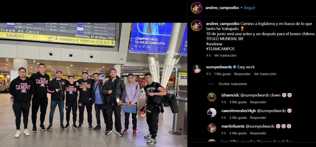 El picante comentario de Sunny Edwards en el post de Andrés Campos | Foto: Instagram