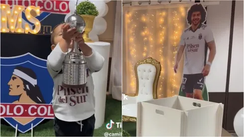 Niño celebra su cumpleaños con temática colocolina.