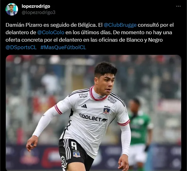 Informan de un interés de Brujas por Damián Pizarro.