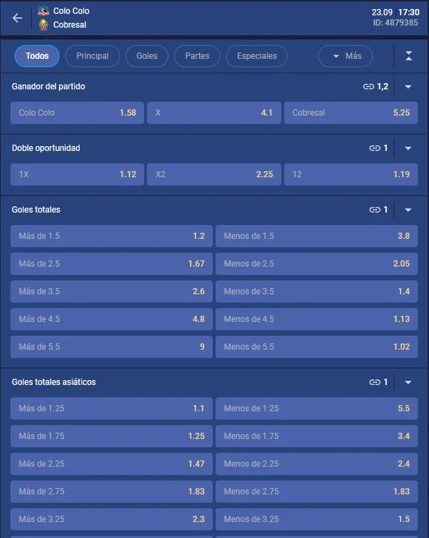 Algunas de las cuotas para el duelo de Colo Colo ante Cobresal por el Campeonato Nacional. Foto: Boomerang.