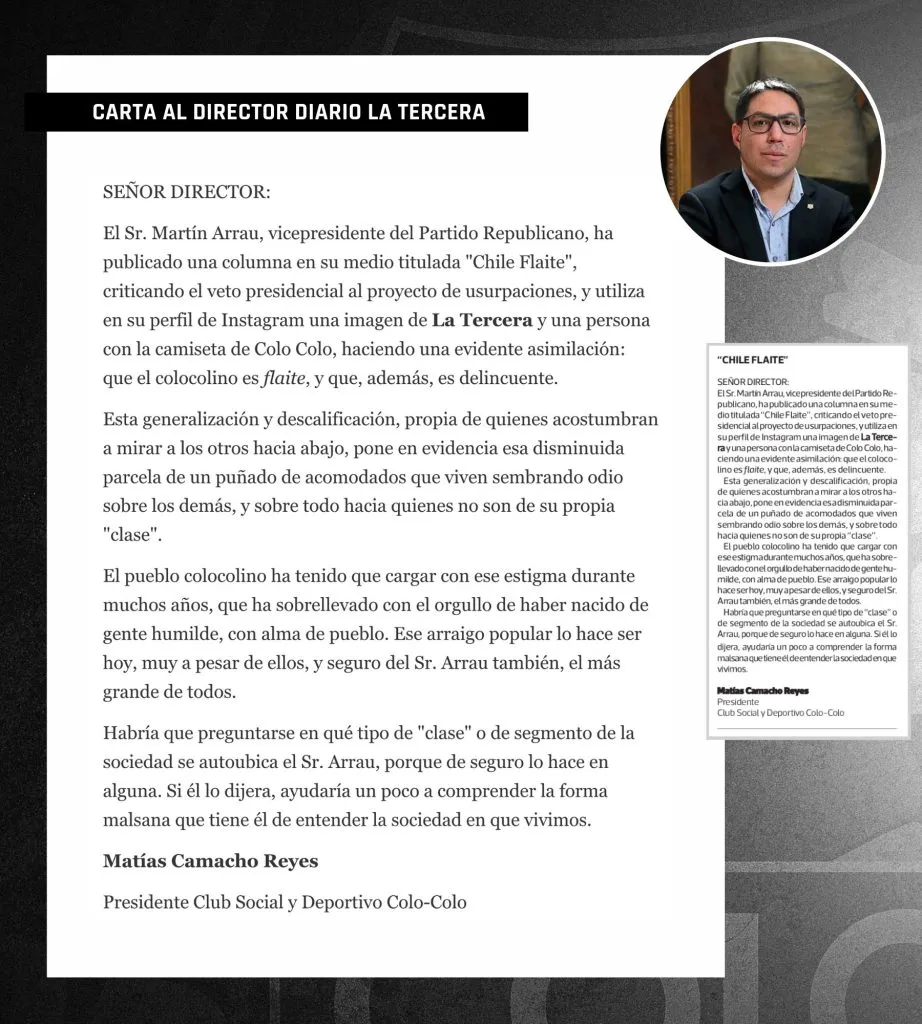 Carta del Club Social y Deportivo Colo Colo. (Foto: CSD Colo Colo)