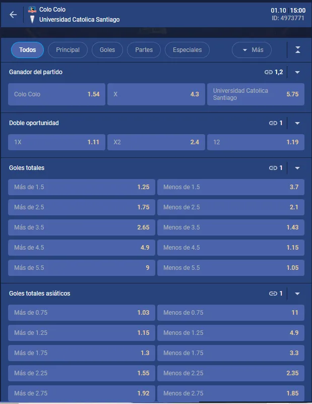 Algunas de las cuotas para el partido entre Colo Colo vs Universidad Católica por el Campeonato Nacional 2023. Foto: Boomerang.