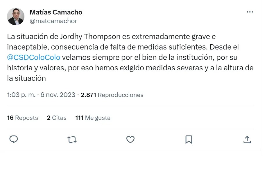 Matías Camacho en su cuenta de X. Fuente: Pantallazo