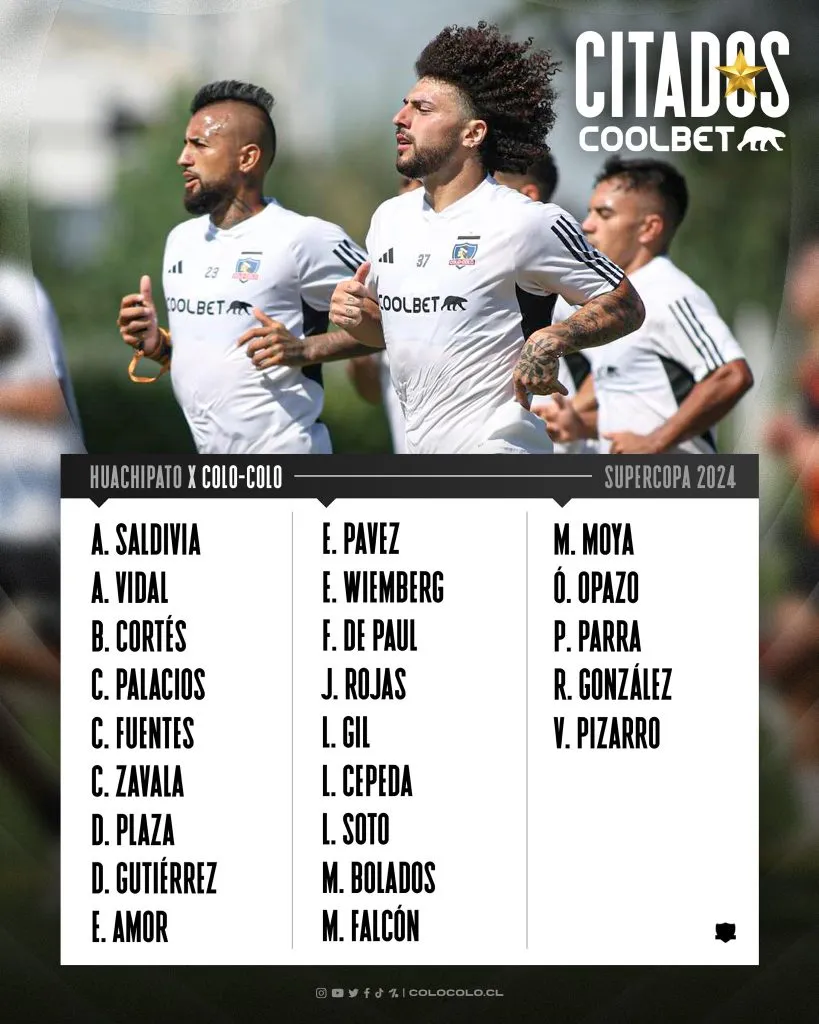 Los citados de Colo Colo para enfrentar a Huachipato por la Supercopa. Imagen: Colo Colo Oficial