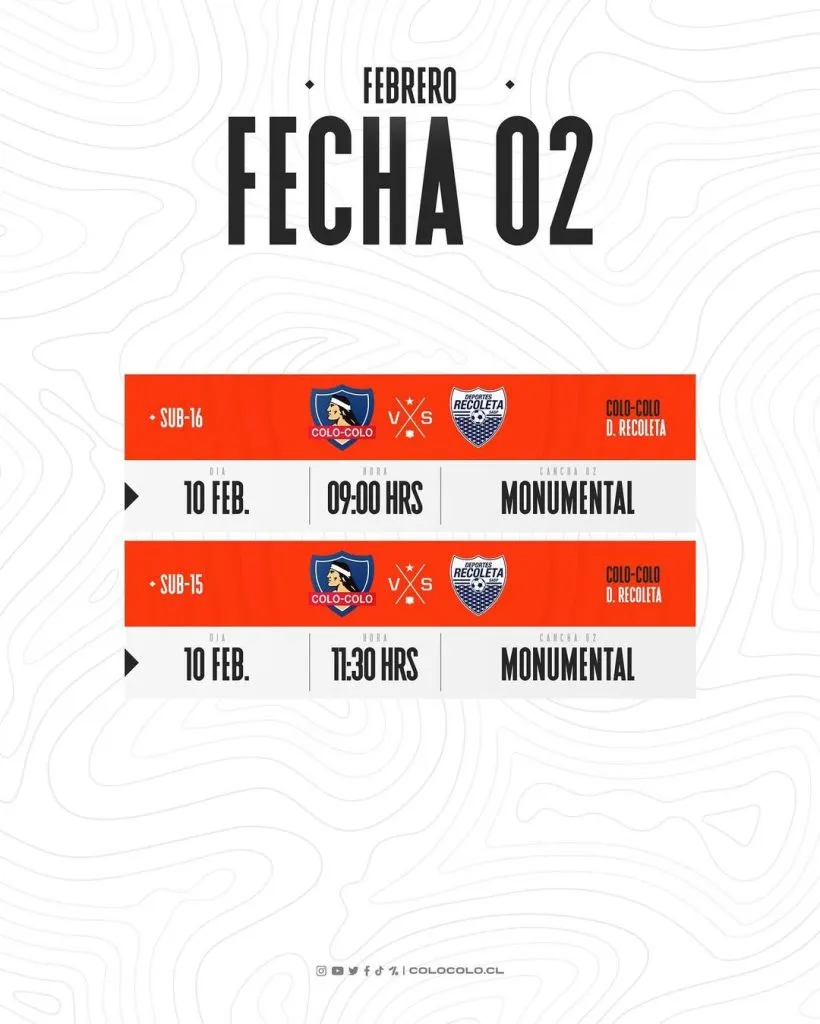 La programación de Colo Colo Fútbol Joven para esta temporada. Imagen: Colo Colo Fútbol Joven