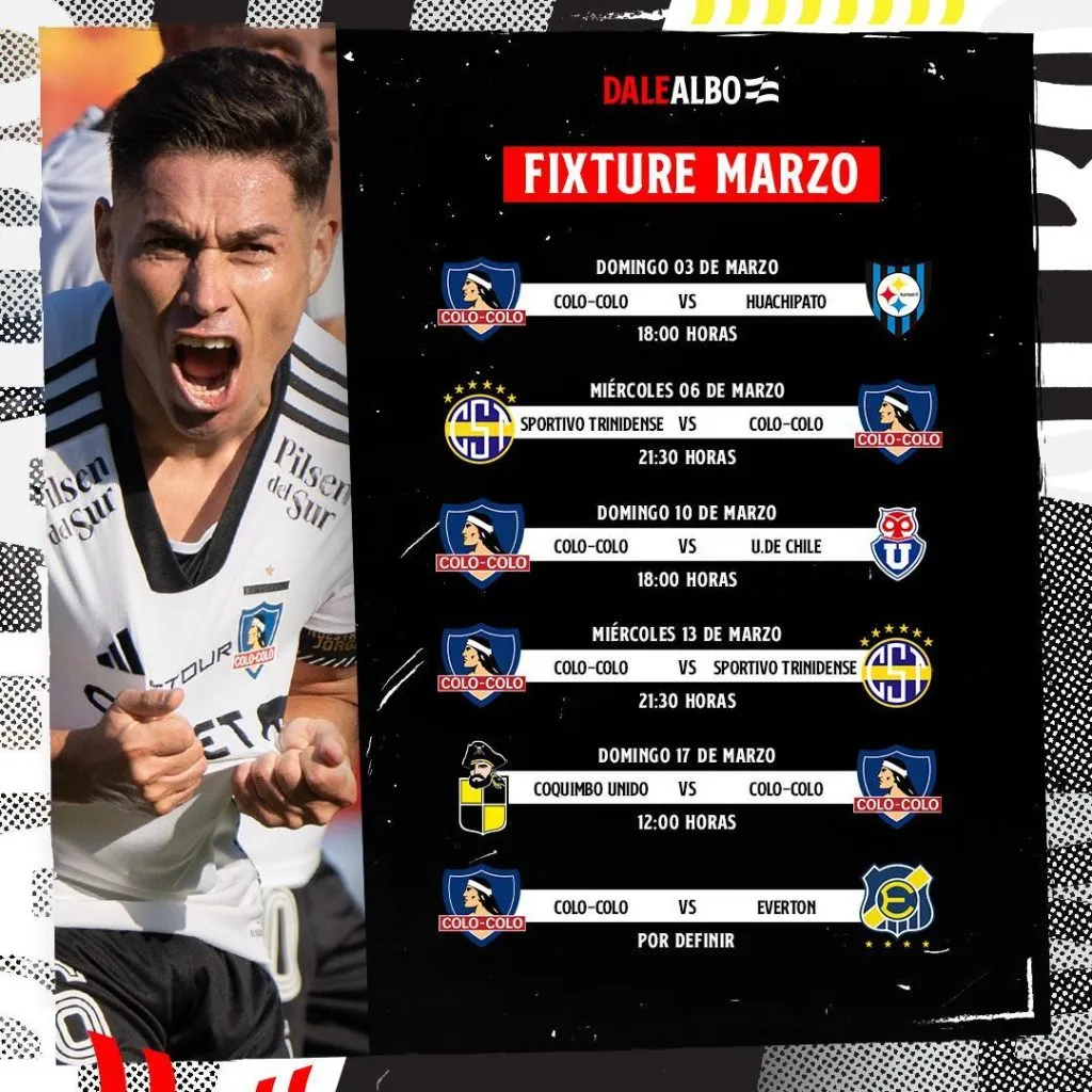 Calendario de Colo Colo para el mes de marzo.