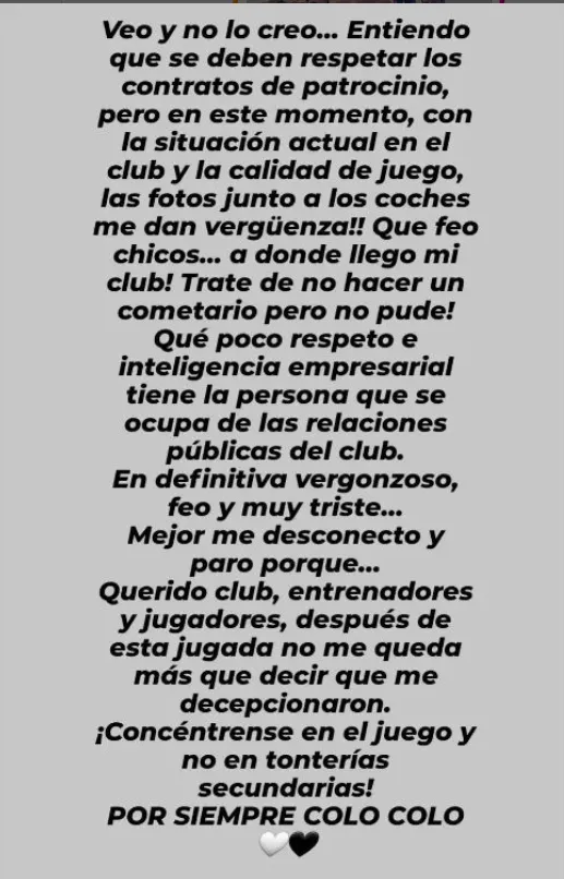 La crítica de Lana Tonci tras la actividad con los autos en el Estadio Monumental. Imagen: Instagram Lana Tonci