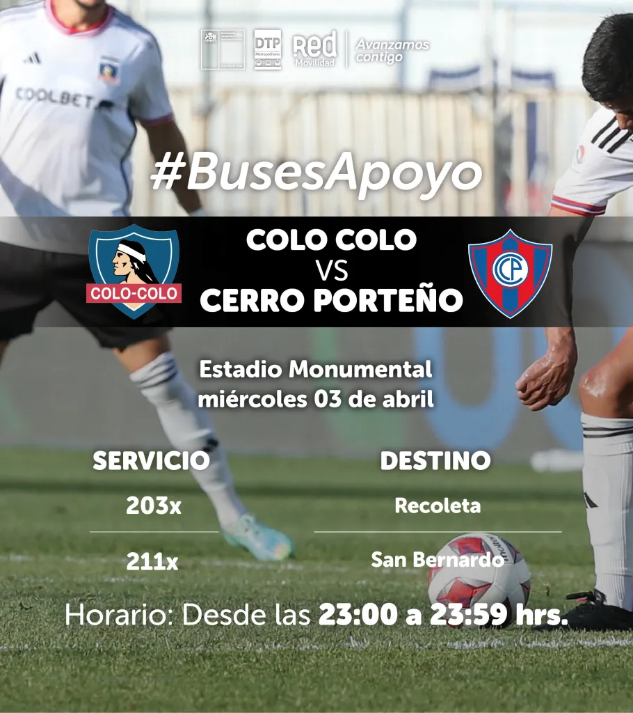Red Movilidad pondrá buses de apoyo para los hinchas de Colo Colo.