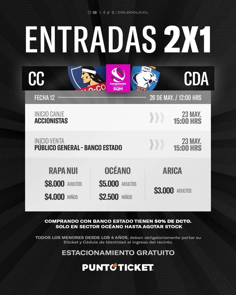 Entradas 2×1 para ver a Colo Colo femenino. (Foto: @ColoColoFem)
