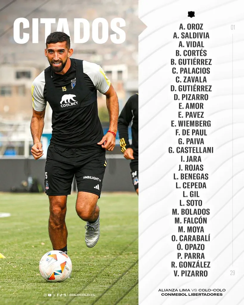 Los citados de Colo Colo ante Alianza Lima. Imagen: X de Colo Colo