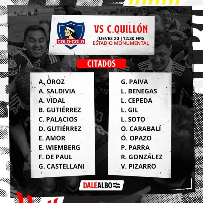 La citación de Colo Colo vs Deportes Quillón en Copa Chile.
