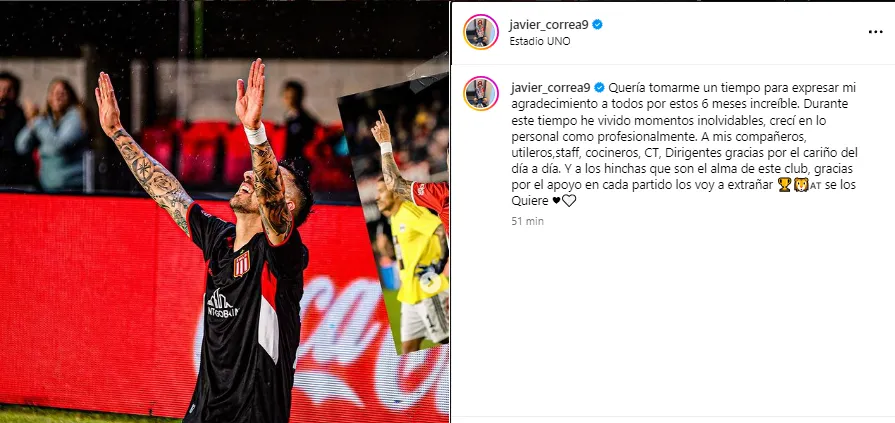 Javier Correa se despidió de Estudiantes de La Plata y su llegada a Colo Colo es inminente.