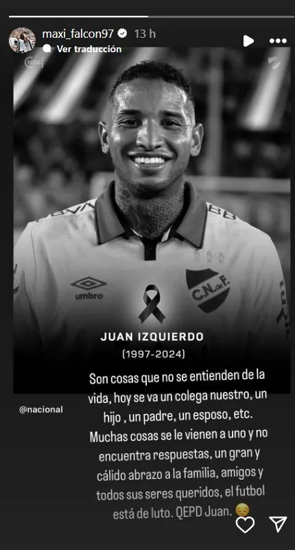 El lamento de Maxi Falcón por la muerte de Juan Izquierdo