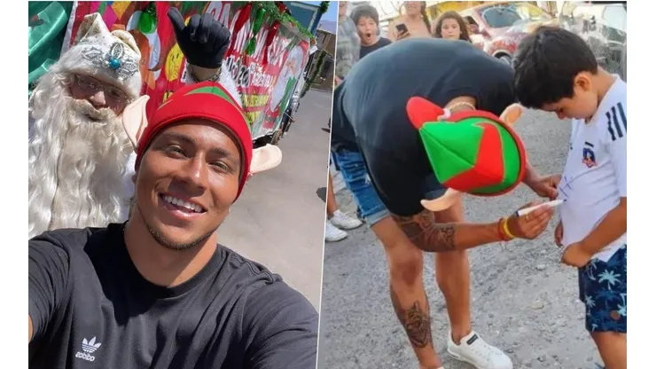 Brayan Cortés se viste de Viejo Pascuero y reparte regalos navideños en Iquique.