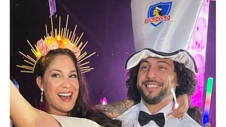 Maximiliano Falcón se casa en Uruguay y se luce festejando con gorro de Colo Colo.