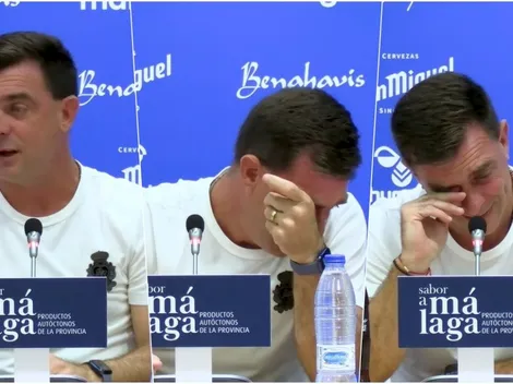 Guede no es capaz de aguantarse el llanto en despedida del Málaga