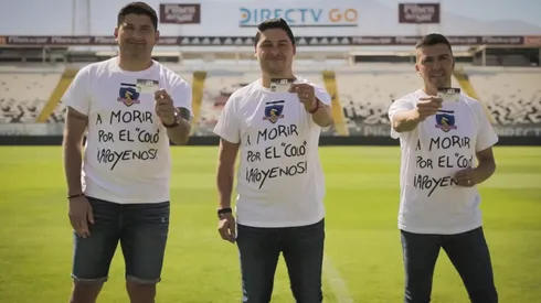Miguel Aceval, Manuel Neira y Gonzalo Fierro con sus credenciales "A morir por el Colo".