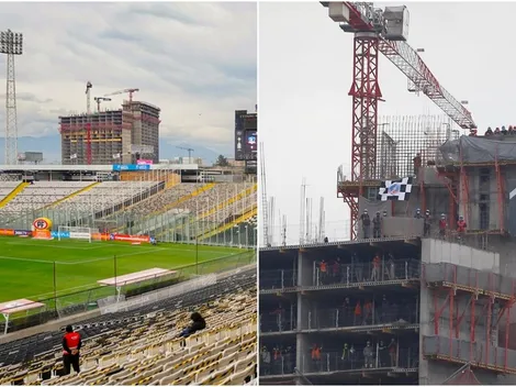 Trabajadores de la construcción alentaron al Cacique desde las alturas