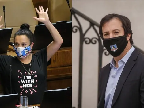 Políticos albos: Ministro Palacios y diputada Santibáñez lucen mascarillas de Colo Colo