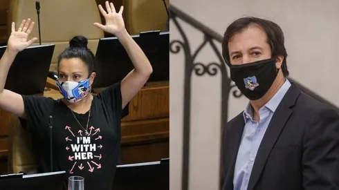 Marisela Santibáñez y Lucas Palacios con mascarillas de Colo Colo