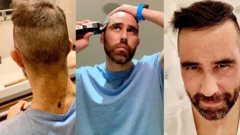 El portero tomó su máquina y comenzó a cortar.