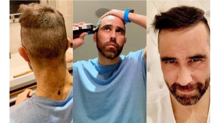 El portero tomó su máquina y comenzó a cortar.