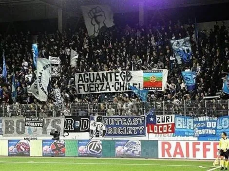 Hinchas del FC Zürich le mandan fuerza a Chile con lienzo de Colo Colo