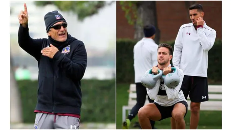 Mario Salas en el entrenamiento de hoy mientras Zaldivia y el Chaco hacían trabajo físico.