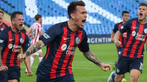 Mouche gritando un gol por San Lorenzo en octubre de 2018.