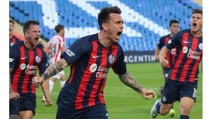 Mouche gritando un gol por San Lorenzo en octubre de 2018.