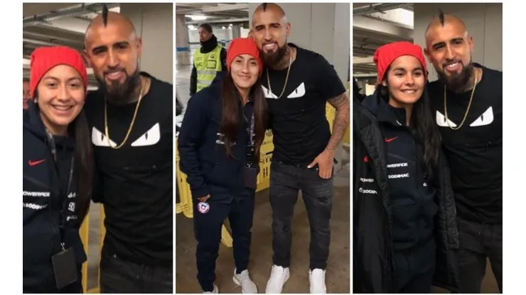 Arturo Vidal posando con las seleccionadas nacionales