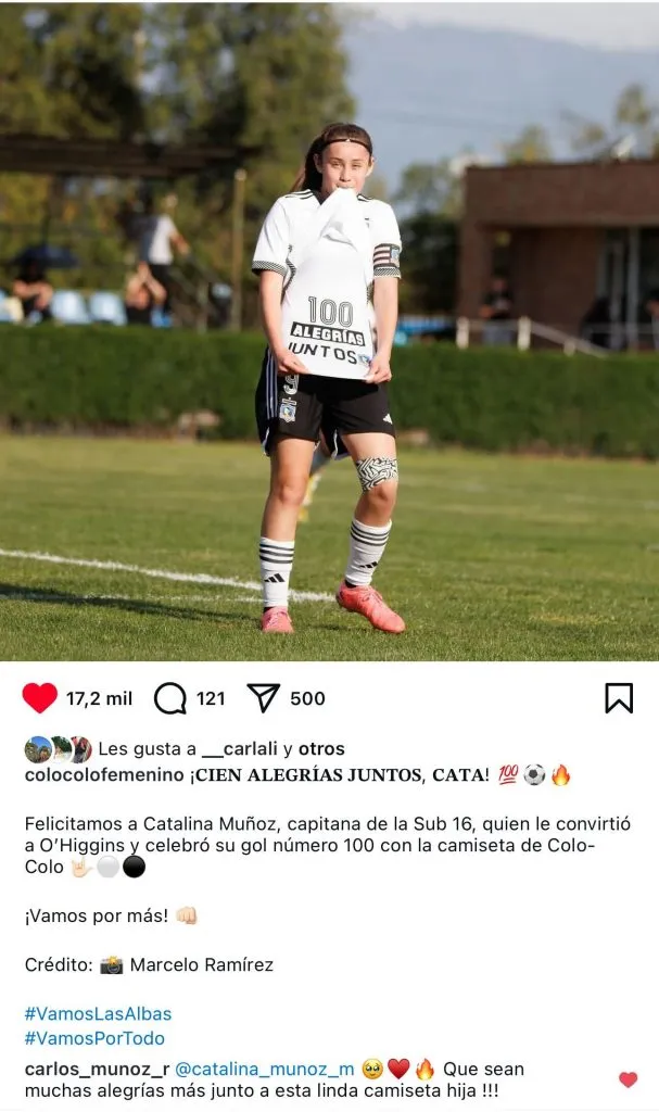Las felicitaciones de Colo Colo a Catalina Muñoz.
