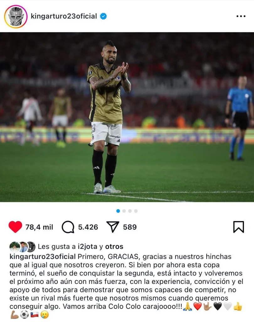 La publicación de Arturo Vidal en Instagram.