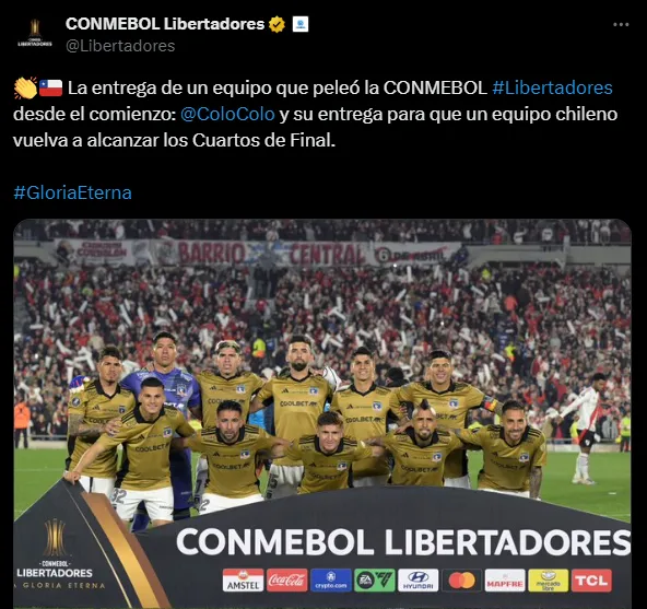 El tuit de la Conmebol despidiendo a Colo Colo de la Copa Libertadores