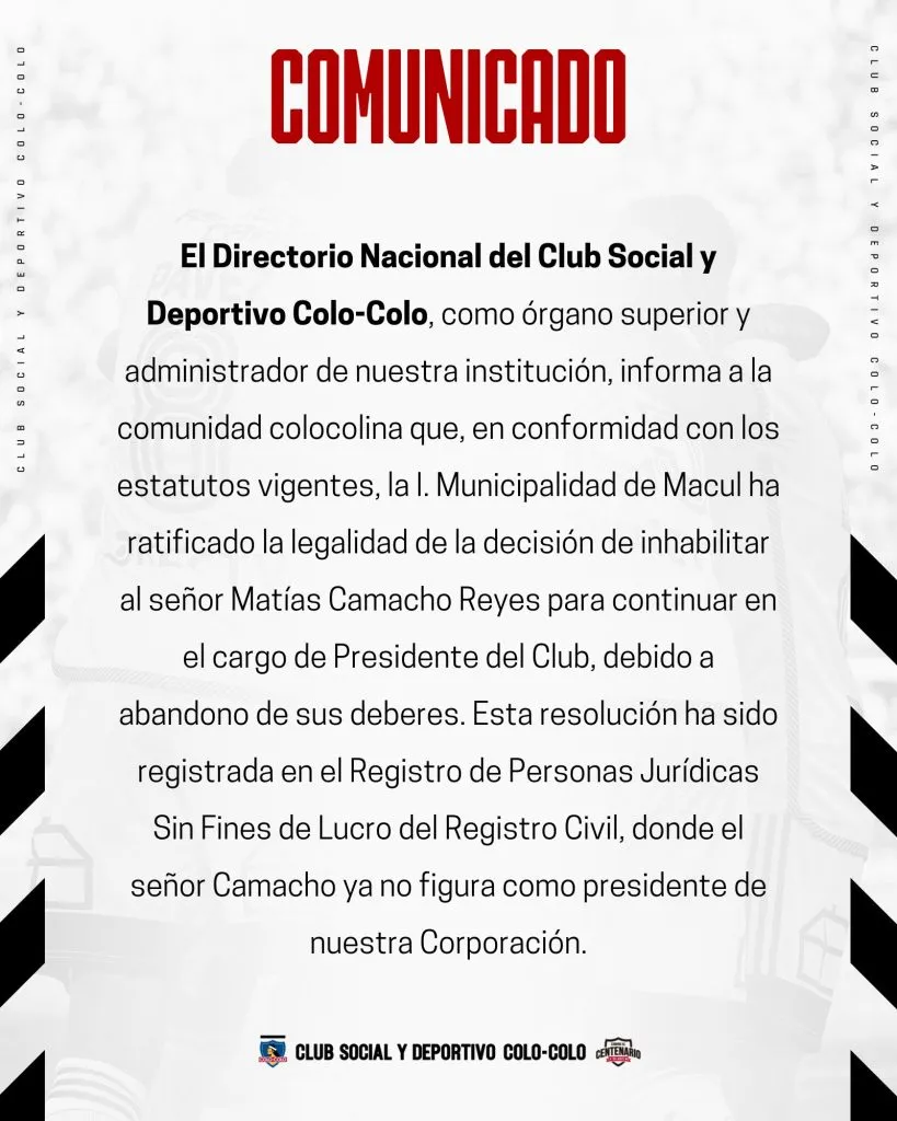 Comunicado de prensa del CSD Colo Colo parte 1