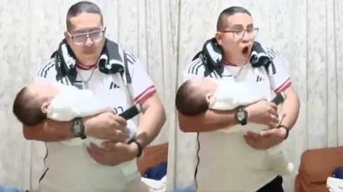 La reacción de un papá con su bebé en el gol de Colo Colo.