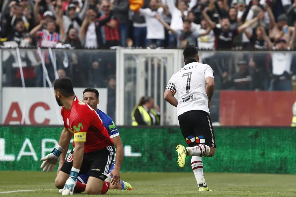 El gol de Paredes a la U en el Superclásico de 2017. | Imagen: Photosport.