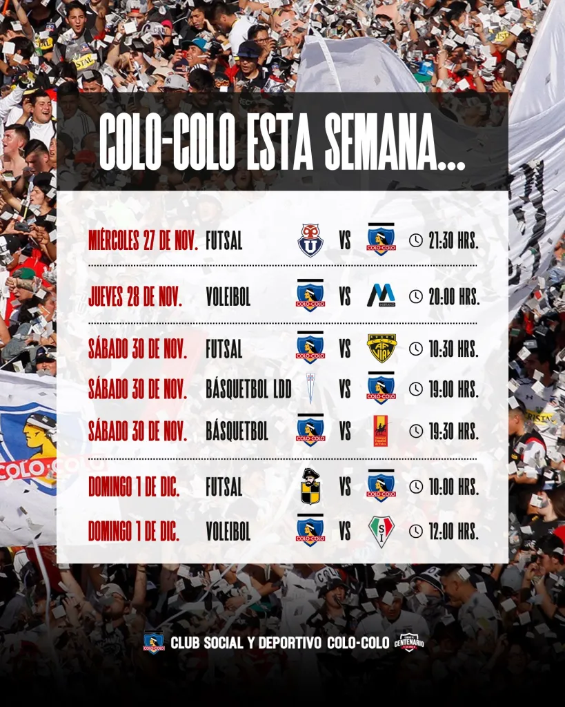 Programación de las ramas del CSD Colo Colo. (Foto: @CSDColoColo)