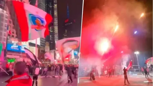 El grupo de hinchas de Colo Colo que festejó la 34 en Nueva York.