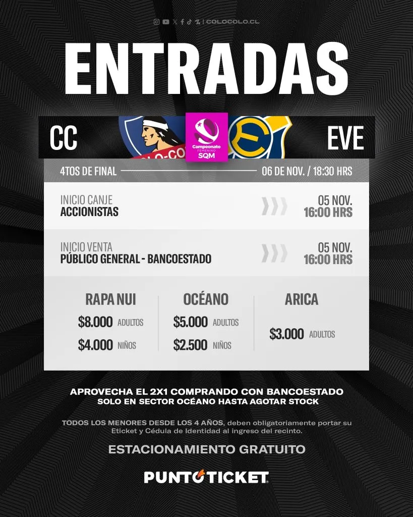 Las entradas para Colo Colo femenino. (Foto: @ColoColoFem)