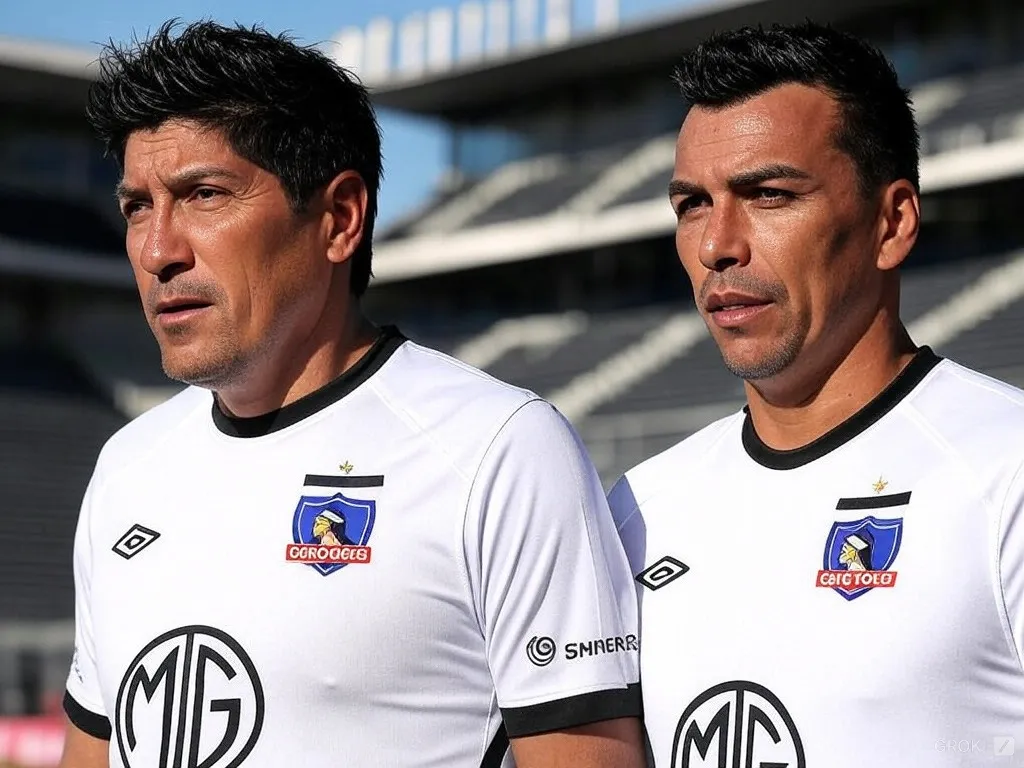 Iván Zamorano junto a Esteban Paredes con la camiseta alba.