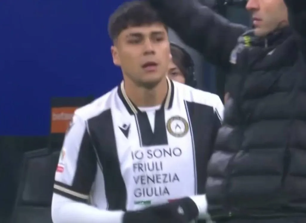 Damián Pizarro en su debut en Udinese frente al Inter de Milán por la Copa Italia. Imagen: Captura