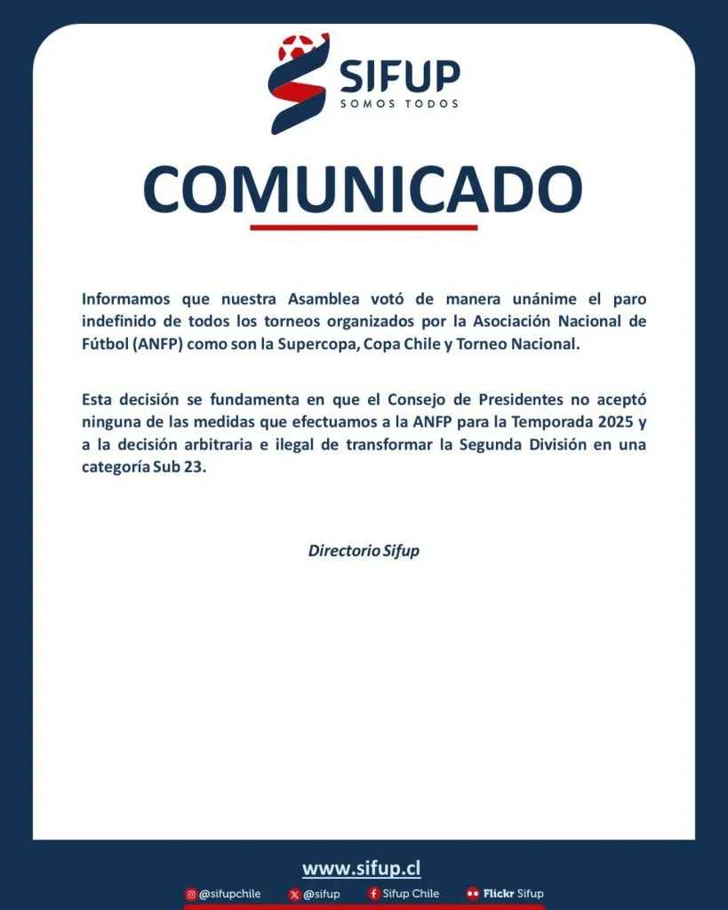 Comunicado del Sifup. (Foto: @sifup)