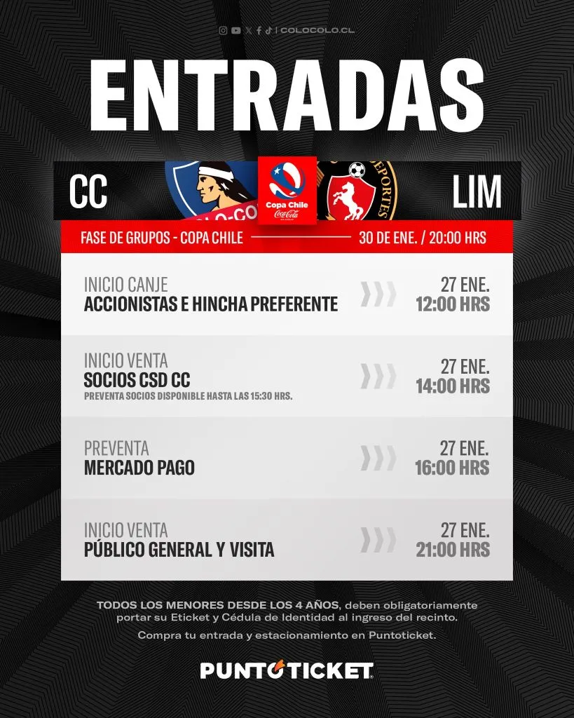 Información de entradas para partido con Deportes Limache. (Foto: @ColoColo)