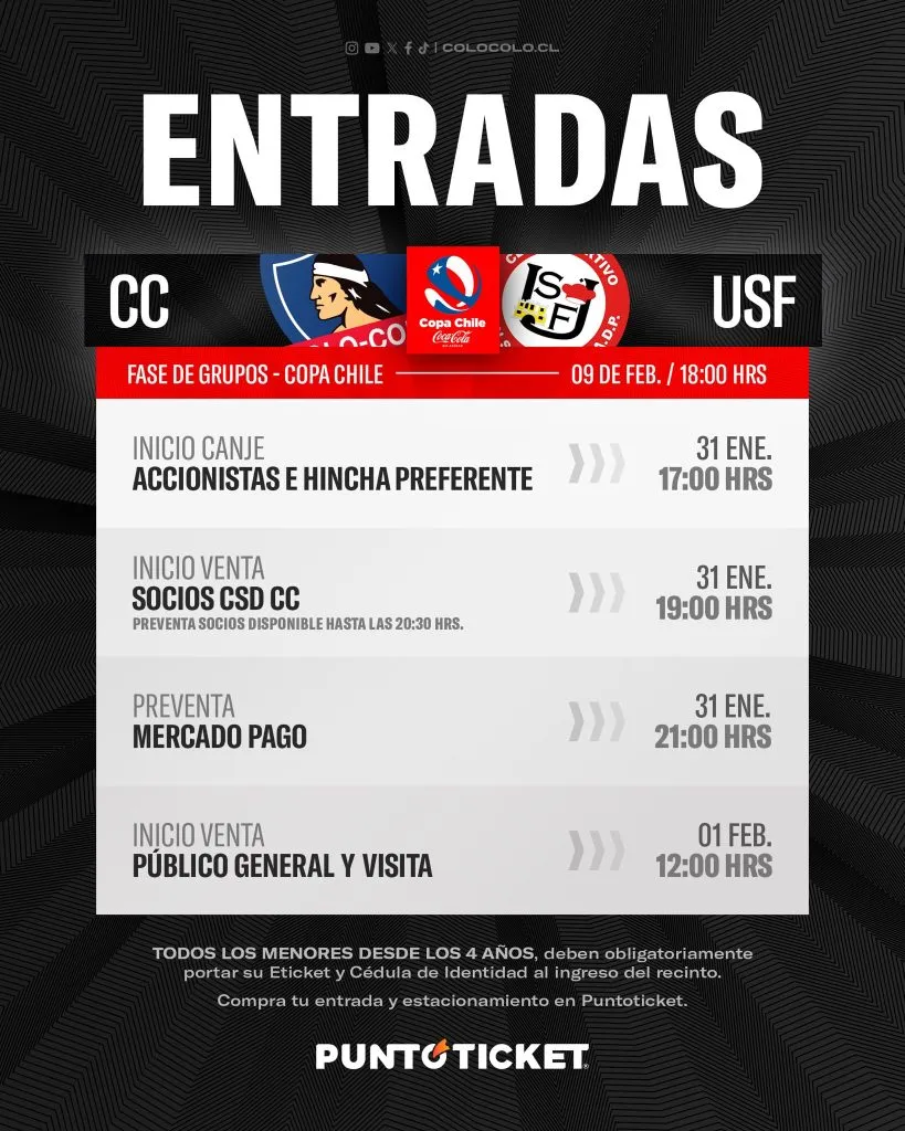 Información entradas para partido con Unión San Felipe. (Foto: @ColoColo)