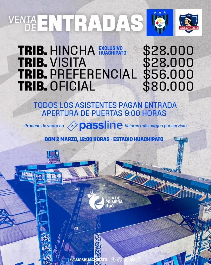 Entradas para el partido de Colo Colo vs Huachipato. (Foto: @Huachipato)