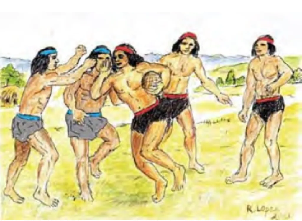 Ilustración del linao, juego en el que existía un equipo llamado Colo Colo.