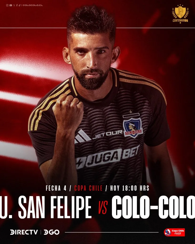 La gráfica de Colo Colo con camiseta negra para anunciar el partido de hoy | Foto: Colo Colo
