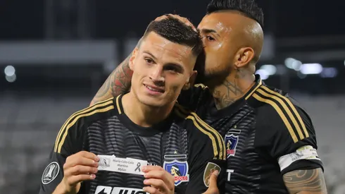 Lucas Cepeda celebra su gol ante Racing Club durante el partido de Copa Libertadores por el Grupo E disputado en el estadio Monumental.