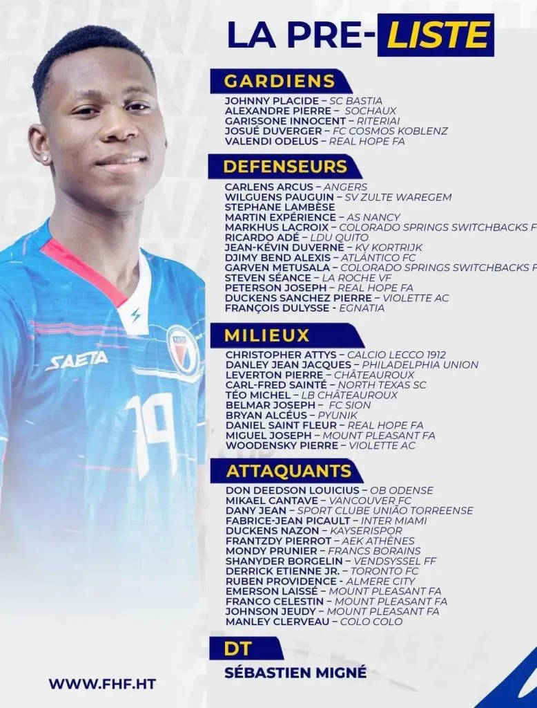 Manley Clerveau en la prenómina de Haití. Imagen: Federación de Haití